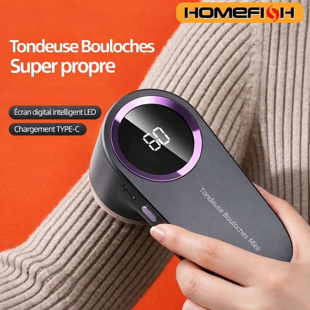 Rasoir Anti Bouloche Électrique Rechargeable USB Type-C avec Écran LCD – Vêtements, Canapés, Couvertures, Rideaux