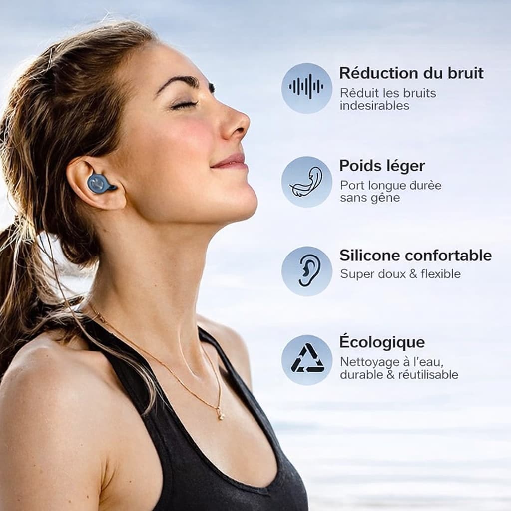 Bouchons d’oreille en Silicone – Réduction du bruit et confort optimal pour le sommeil