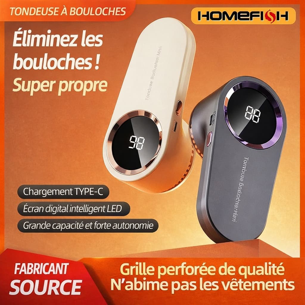Rasoir Anti Bouloche Électrique Rechargeable USB Type-C avec Écran LCD – Vêtements, Canapés, Couvertures, Rideaux