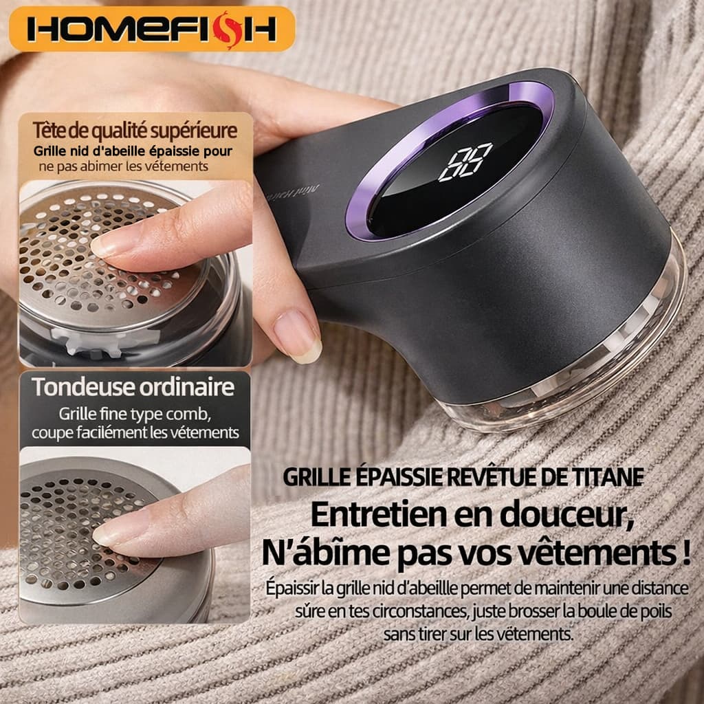 Rasoir Anti Bouloche Électrique Rechargeable USB Type-C avec Écran LCD – Vêtements, Canapés, Couvertures, Rideaux