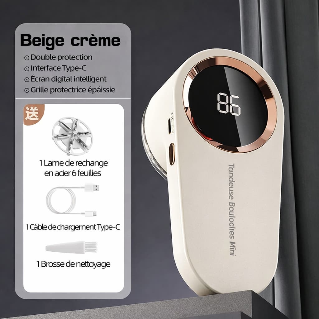 Rasoir Anti Bouloche Électrique Rechargeable USB Type-C avec Écran LCD – Vêtements, Canapés, Couvertures, Rideaux