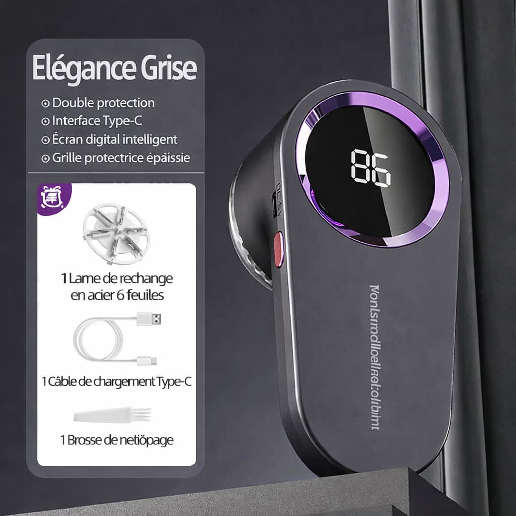 Rasoir Anti Bouloche Électrique Rechargeable USB Type-C avec Écran LCD – Vêtements, Canapés, Couvertures, Rideaux